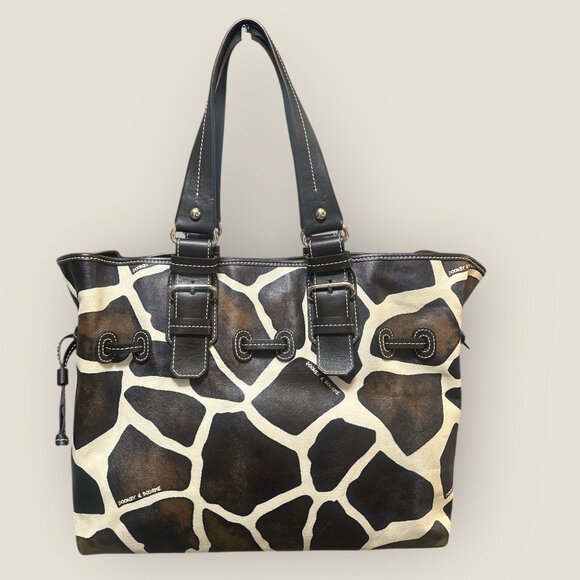 VTG Dooney & Bourke Giraffe Print Chiara Satchel J8927972 Brown Drawstring Tote - Picture 4 of 7